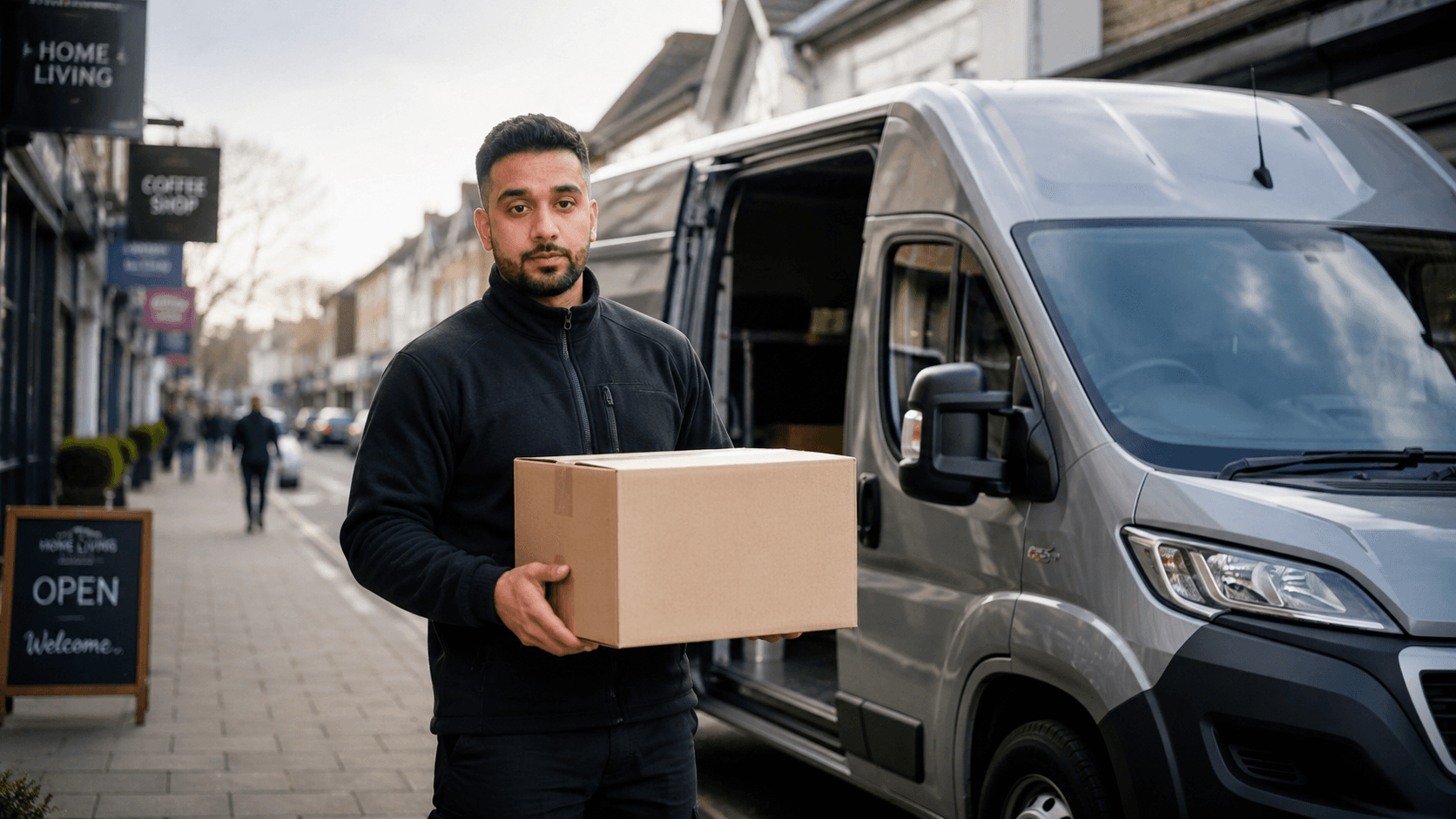 Cargo van inside a warehouse ready for loading